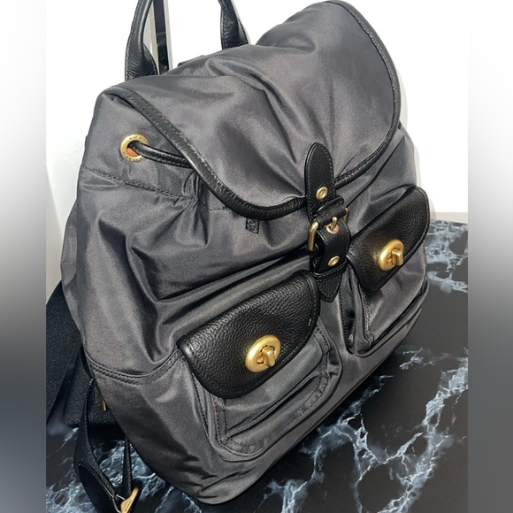 COACH Cargo Backpack Vintage Rose Print Interior Nylon & Leather Black AUTHENTIC - Picture 6 of 16